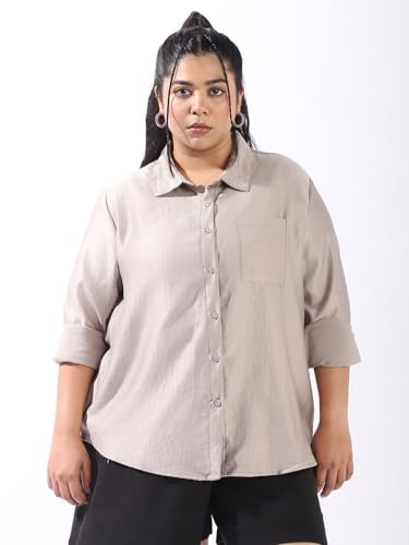 Image of High Star Women Plus Size Boxy Fit Spread Collar Long Sleeves Shirt