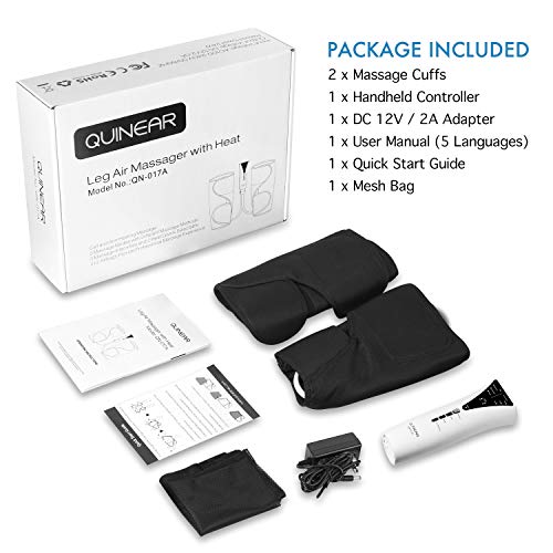 QUINEAR Leg Massager with Heat, 3 Intensitilies Air Compression Wraps Massage Calf Arm Helpful for Circulation and Swelling Relief - 3 Modes & 2 Heating Function - Thumbnail 7
