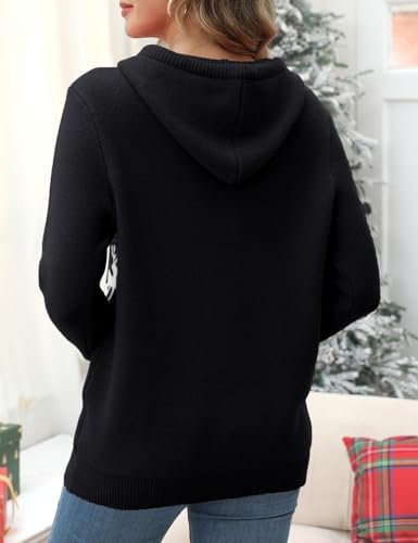Image of VIMPUNEC Womens Christmas Sweaters Knit V Neck Hoodies Fall Fashion Casual Pullover Tops Christmas Black L