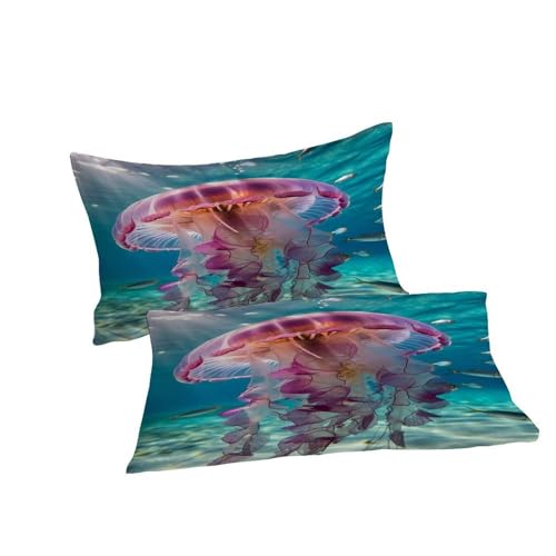 Housse de couette méduse 3 pièces parure de lit animaux marins 200x200cm