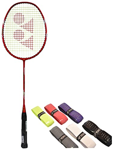 Image of YONEX Arcsaber 71 Light Graphite Badminton Racket with Full Cover (77 Grams, 30 lbs Tension, Multicolour) & Polyurethane Aerocush 9900 Badminton Grip Pack of 4 (Assorted Colour)