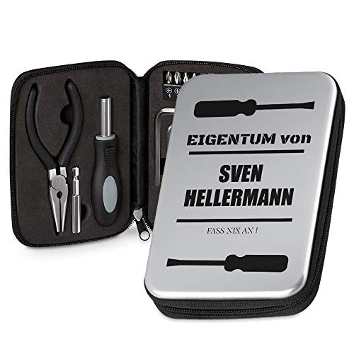 Maverton Werkzeug-Set mit Aufdruck - Werkzeugkoffer Toolbox Werkzeugkasten - personalisiert - Größe: 16x11x4cm - Geschenk zum Geburtstag für Männer - Weihnachtsgeschenke - Eigentum
