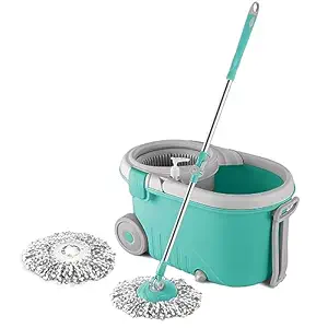 Elegant Spin Mop (with Big Wheels), (Two Refills), (Aqua Green)
