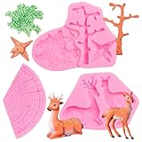 Tree Bark Silicone Mold, Elk Sika Deer Tree Trunk Chocolate Molds, Forest Animal Woodland Stump Fondant Baking Molds for Cake Decoration Cupcake Topper Candy Sugar Craft Gum Paste Clay
