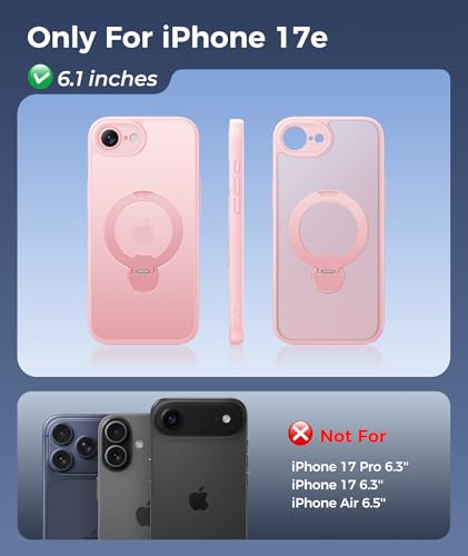 Image of FNTCASE for iPhone 17e Case: iPhone 16e Phone Case [360 Spin Magnetic Stand] [Compatible with Magsafe] [Screen Protector] Translucent Matte Military Grade Shockproof Protective Phone Cover Pink