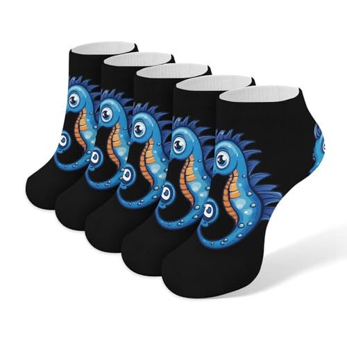 Calcetines tobilleros de caballito de mar, 5 pares, informales, de corte bajo, atléticos, calcetines deportivos