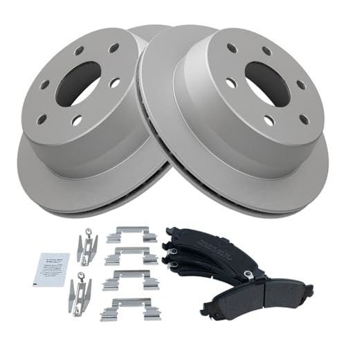 Image of TRQ Rear Brake Pad and Rotor Set Semi Metallic Coated Rotors Compatible with 2000-2001 Chevrolet Suburban 1500 GMC Yukon XL 1500 2003 Sierra 1500