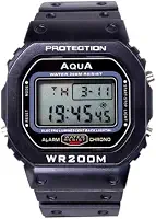 AQUA Relógio Digital Masculino, Preto, Resistente à Água 200M, Alarme, Cronômetro, Luz de Fundo Eletroluminescente