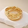NoctisNest 12 Pcs Golden Bangle Bracelets for Women, 14k Gold Plated Multi Open Layered Stackable Cuff Bracelet Set, Minimalist Boho Accessories Jewelry Gifts for Woman Prom Birthday Party #5