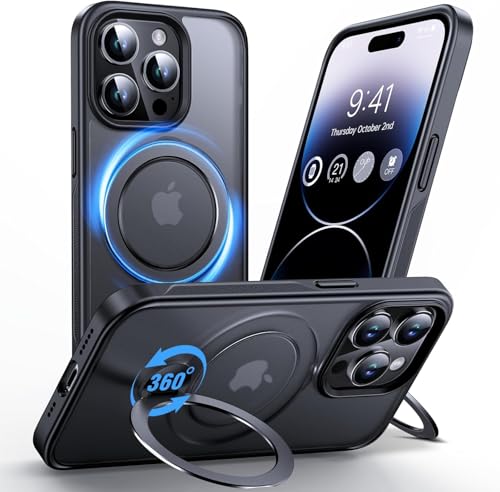Coque iPhone 14 Pro MagSafe Anqrp avec anneau rotatif 360 noir