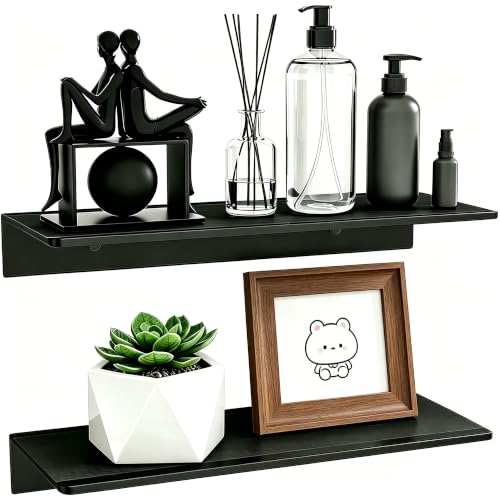 Wisfame Wandregal Metall Schwarz 2er-Set für Wohnzimmer Bad Schlafzimmer