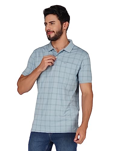 Image of PRORIDERS Half Sleeve 100% Pure Cotton Fabric Collared Regular Fit Men's Polo Checkered Tshirt with Pocket for Casual wear