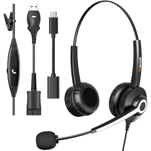 Image of Wantek USB Headset with Microphone for PC Laptop Office USB Plug Type-C Adapter for Call Center Online Conferences Teams Meeting Skype, Zoom, Home Office, Online Courses