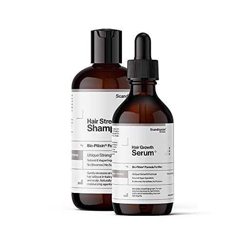 Scandinavian Biolabs Hair Strength Shampoo and Hair Growth Serum for Men | All-Natural Formula to Strength Hair with a Gentle Cleanse | Moisturize Scalp & Hair, Eliminate Greasiness, No Sulfate