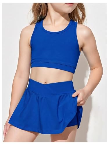 Image of SOLY HUX Toddler Girl's 2 Piece Workout Outfits Lightweight Crop Tank Tops and Skort Athletic Set