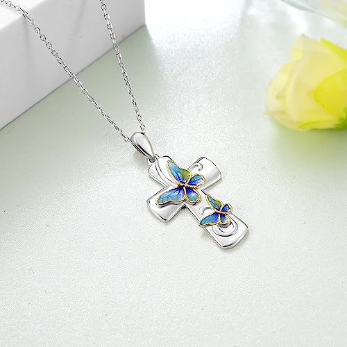 925 Sterling Silver Cross Butterfly Pendant Necklace for Women Anniversary Birthday Gifts for Women Mom4