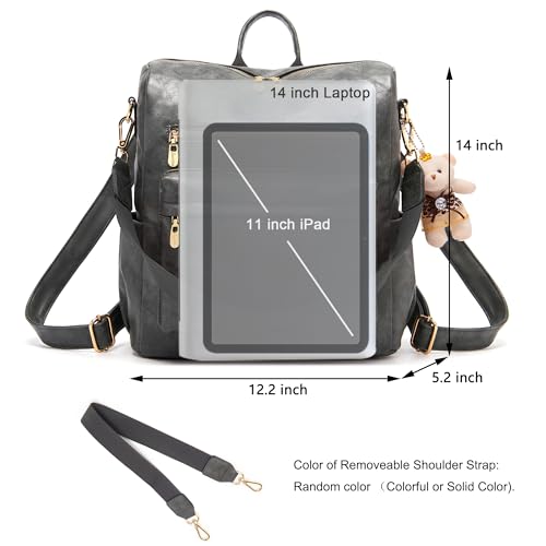 Image of Soperwillton Women Backpack Purse Shoulder Handbags Travel Bag Set 2pcs | Soft PU Leather,Large Capacity,Many Pockets,with a Functional Wallet,with a Detachable Shoulder Strap,Multipurpose Design