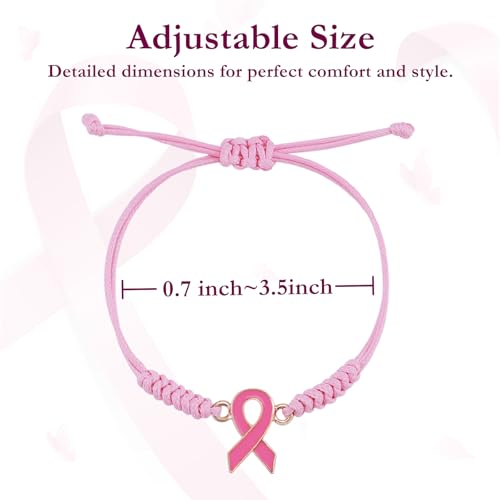 10/20 Pcs Breast Cancer Awareness Bracelets with Independent Small Package of Each Piece, Adjustable Pink Ribbon Bracelets for Breast Cancer Survivor Fighter Gifts, Charity Public Activity Supplies2