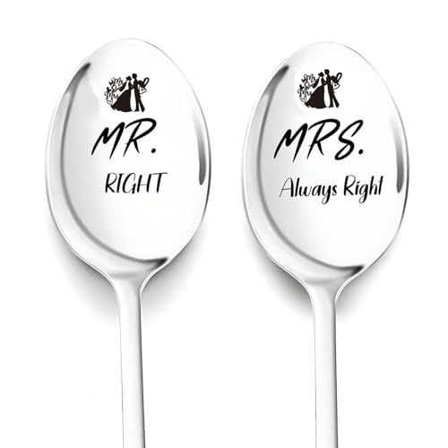 2 Cucchiai da Cereali Personalizzati con Incisione Mr Right & Mrs Always Right, Regalo Matrimonio, Anniversario, Coppia, Natale, Valentino, Idee Regalo Originali