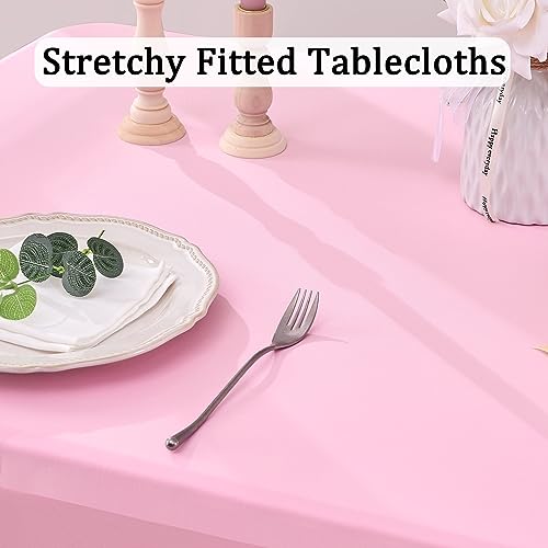 Image of 3pk Baby Pink Spandex Tablecloths for 6 Foot Rectangle Tables, Stretch Table Cloths 6FT Pink Fitted Table Cover Desk Skirt for Wedding Birthday Party Baby Shower