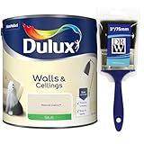 Natural Calico Walls & Ceilings Silk Emulsion Paint 2.5L + 3" Emulsion Paint Brush – Smooth Washable Silk Finish, Quick Dry, Low-VOC, Easy Application for Interior Walls & Ceilings