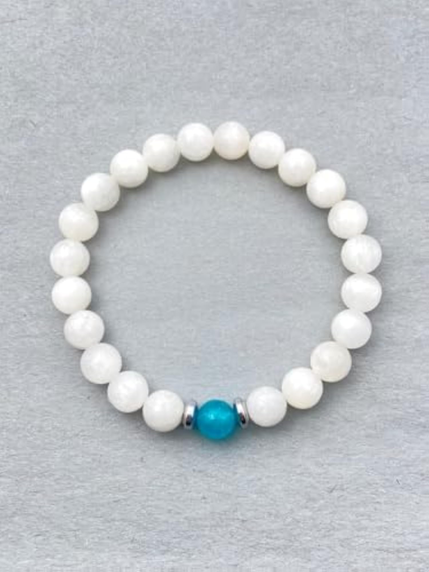 Natural Selenite & Blue Jade Stretchable Bracelet, Unisex
