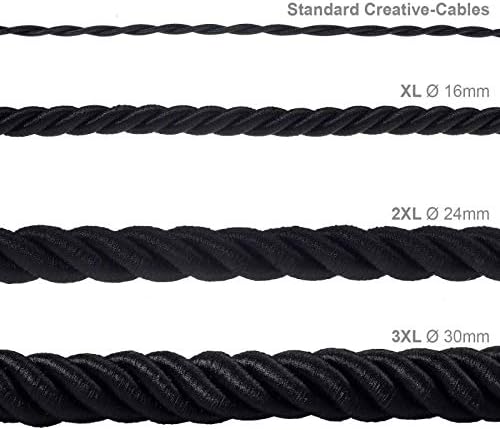 2XL Rope electrical wire 18/3 AWG wire inside. Shiny Black Fabric. 24mm.