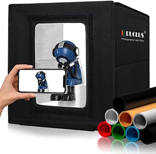 Light Box Photography, DUCLUS Portable Photo Studio Booth Box, 12" x 12" Professional Mini Shooting Tents with 112 LED Lights Dimmable, 6 Backdrops for Small Product: Jewelry, Miniature Models etc.