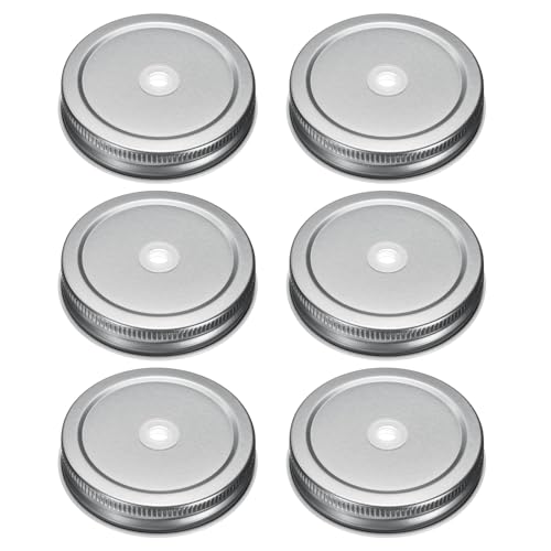 Image of HARFINGTON 6pcs Mason Jar Lids 2.76" Tinplate Regular Mouth Reusable Mason Canning Covers with Straw Hole for Storage Bottle Water Bottle and Jars, Silver