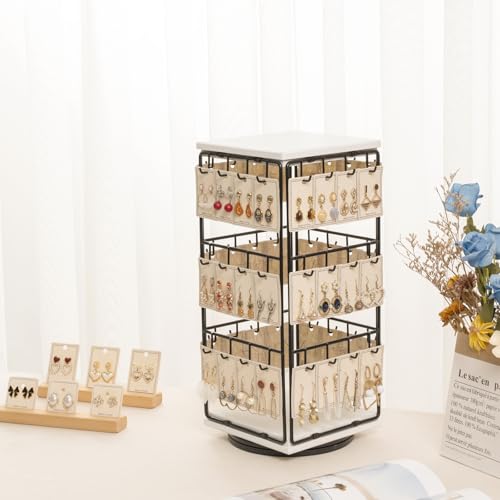 Image of 360 Rotating Earring Display Stands for Selling, Earring Rack Display Holder Stand, Jewelry Display for Vendors Selling Earring Cards, Necklaces, Bracelets, Hair Accessories (48 Hooks)