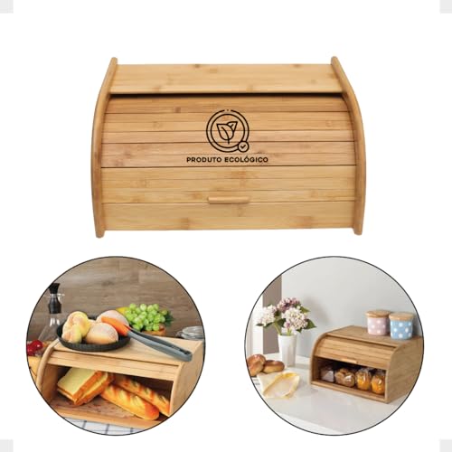 Porta Pão De Bambu Com Tampa Retrátil Cesta Ecológica Para Pães E Bolos