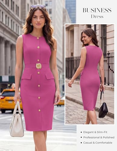 GRACE KARIN Women's Sleeveless Bodycon Work Office Business Dress Rose S - image 2