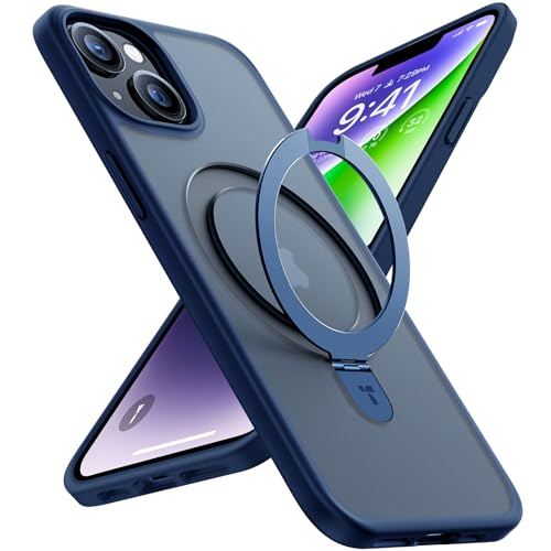 Image of TORRAS for iPhone 13 /14 Case Magnetic Stand, Compatible with MagSafe, Flexible & Stable Kickstand, Military-Grade Protection Anti-Scratch Back Slim Yet Durable Case, Ostand Series, Navy Blue 6.1 inch