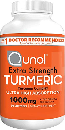 Turmeric Curcumin Softgels, Qunol with Ultra High Absorption 1000mg, Joint Support, Dietary Supplement, Extra Strength, 30 Count