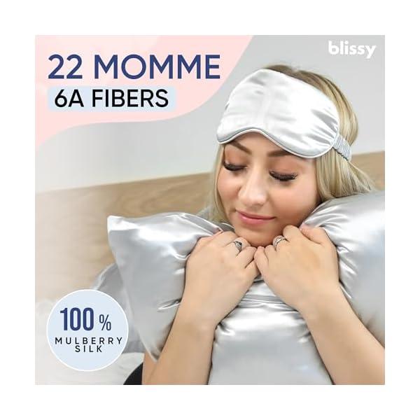 Blissy Silk Pillowcase - 100% Pure Mulberry Silk - 22 Momme 6A High-Grade Fibers - Silk Pillow Cover for Hair & Skin - Regular, Queen & King with Hidden Zipper (Queen, Silver) - Image 3
