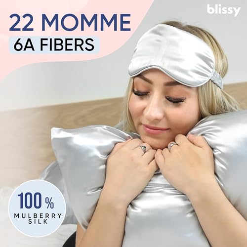 Blissy Silk Pillowcase - 100% Pure Mulberry Silk - 22 Momme 6A High-Grade Fibers - Silk Pillow Cover for Hair & Skin - Regular, Queen & King (Silver, King) by BLISSY - Image 2
