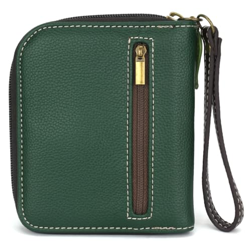 Image of CHALA Zip Around Wallet, Wristlet, 8 Credit Card Slots, Sturdy Pu Leather - Lily Frog - green stripe