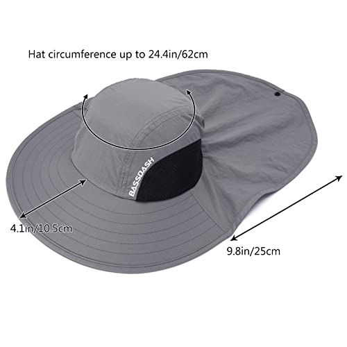 Image of BASSDASH UPF 50+ Unisex Water Resistant Wide Brim Sun Hat with Large Neck Flap Ponytail Fishing Hat for Men Women