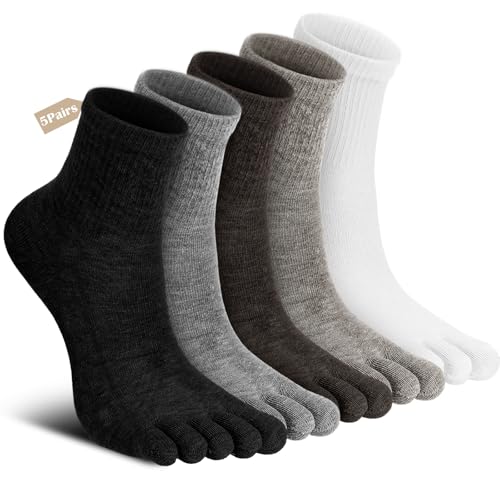 Cotwinter 5 Pairs Merino Wool Five Toe Socks for Men Women Cotton Hiking Crew Sock Thermal Winter Warm Boot Work Cushion Five Toe Socks for Women Men Athletic Running