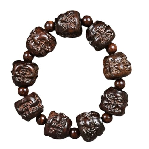 Bracelet en bois sculpté à la main aux 18 perles d'Arhat artisanat d'art