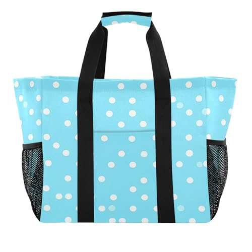 Nander Blue and White Dots Foldable Tote Bag Waterproof Sandproof Women Beach Bag Handbag Gym Bag