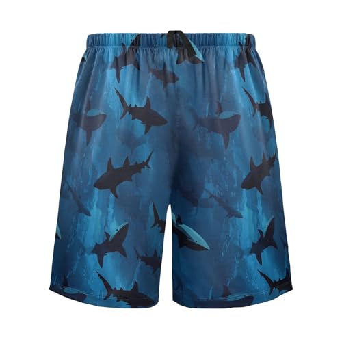 Mens Pajama Shorts Deep Sea Sharks Sleep Shorts Men Pajama Bottoms With Pockets Drawstring Lounge S2