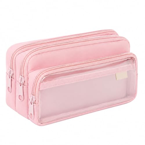 Image of ZIBUYU Large Capacity Pencil Case, 4 Compartments, Pen Pouch, Pink