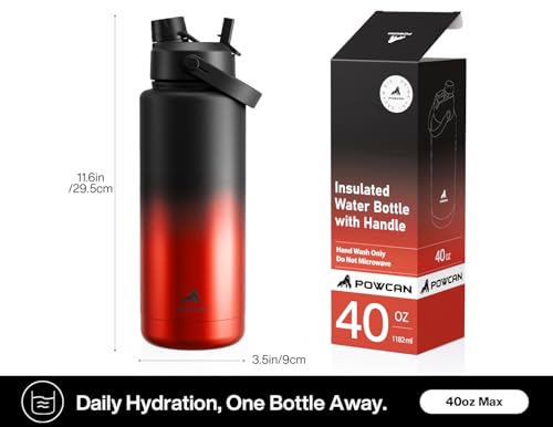 Image of POWCAN 40 oz Insulated Water Bottle with 2-in-1 Straw and Spout Lid, Keep Cold 24H, Leak-Proof, BPA-Free, Double Wall Stainless Steel Water Bottle for Sports, Gym, Travel, Gift, and School (Ace)