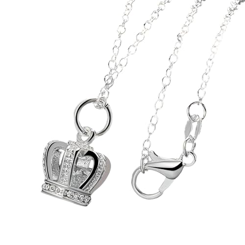 925 Sterling Silver Shiny AAA Zircon Crown Necklace For Women Girls, Exquisite Royal Queen Pendant - Pendant, Tiara Valentine Wedding Birthday Party Gifts