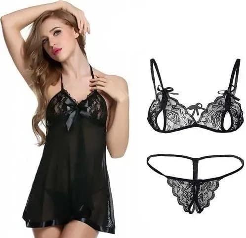 Special Combo Offer!! Pack of 2!! Nightwear Dress Babydoll Women's Polyester Spandex & Lace Floral Above Knee Baby Doll Sexy Honeymoon Dress Bra Panty