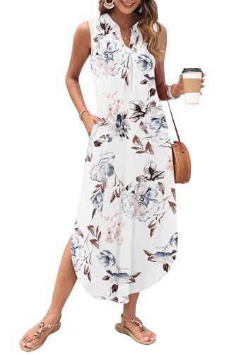 Image of AUSELILY Womens Summer Casual Maxi Dresses 2026 Sleeveless Long Beach Dresses V Neck Loose Sundresses with Side Split Pockets