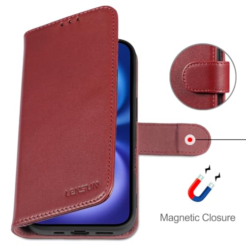 Étui cuir véritable pour iPhone 17e avec protection RFID bordeaux