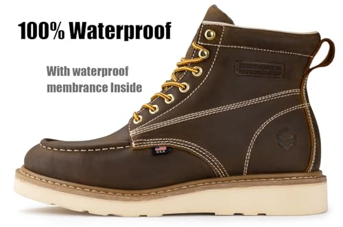 SUREWAY 6in Waterproof Wedge Moc Toe Work Boots for Men - Soft Toe,Premium Full-Grain Leather,Comfort Insole,Oil/Slip Resistant,Real Goodyear,EH Rated Industrial Construction Boots/Shoes BROWN3