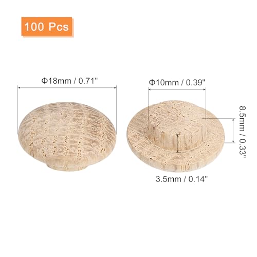 Image of uxcell 100 Pcs 0.39 x 0.71 Inch Wood Hole Plugs, Wooden Screw Hole Cover, Wood Pocket Button Plug for Chair Stair Craft Furniture Woodworking